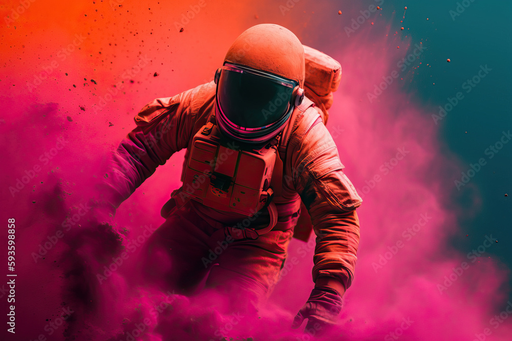 Aufkleber astronaut floating in a colorful abstract scene reflecting the vastness of space - generative ai