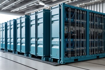 Energy storage. Hydrogen-powered battery container unit. Generative AI - obrazy, fototapety, plakaty