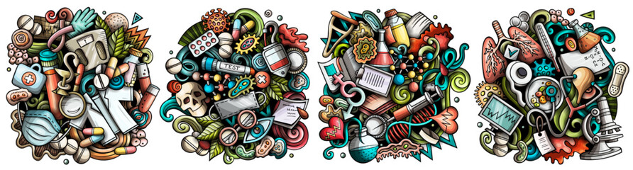 Medicine cartoon vector doodle designs set. © balabolka