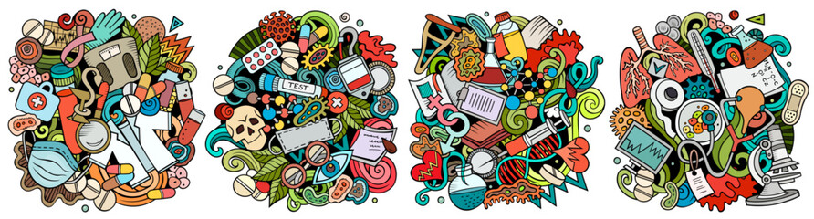 Medicine cartoon vector doodle designs set.