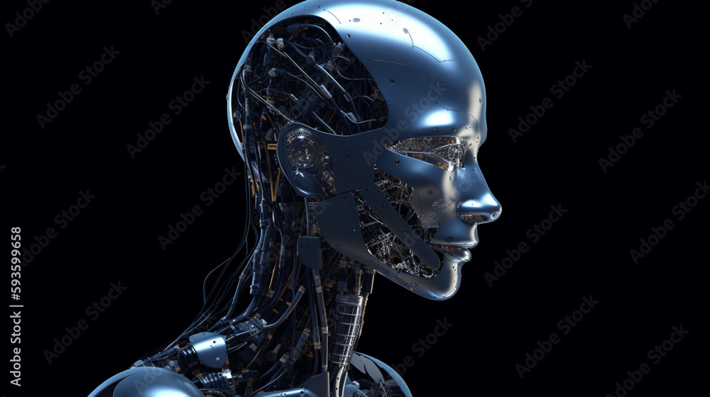 Wall mural big data advanced artificial intelligence for the future in humanoid head machine learning, generati