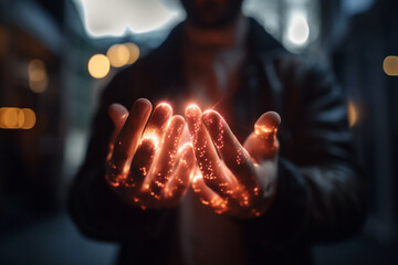 Radiant Hands Emitting Light and Energy