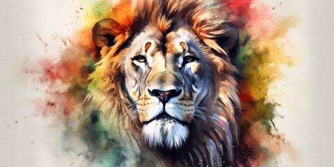 Fototapeta premium Vibrant Watercolor Portrait of a Majestic Lion