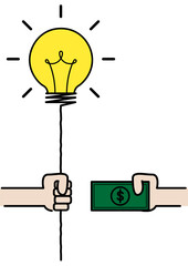 dealing between idea balloon and money, creative business concept, transparent png, illustration