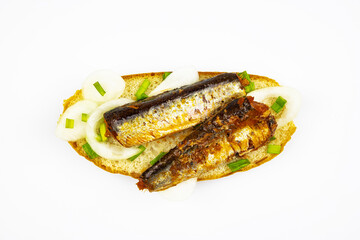 Sandwich with canned fish in isolation on a white background.