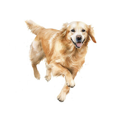 watercolor golden retriever dog running. generative ai