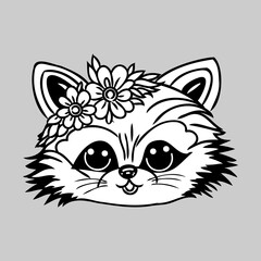 little cute raccoon, coloring book, funny illustration