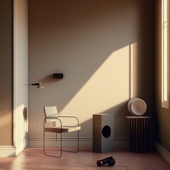 3d rendering of an interior of a room with beautiful minimalist sculptures