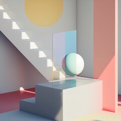 3d rendering of an interior of a room with beautiful minimalist sculptures