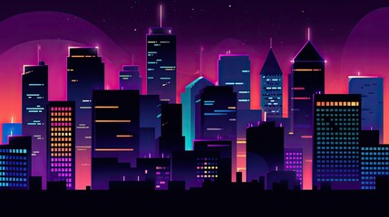 A city skyline with tall buildings and bright lights. Generative AI