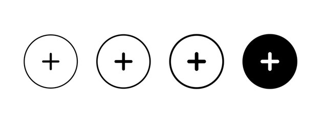 Add, new, plus icon symbol - create icons, more button in filled, thin line, outline and stroke style for apps and website