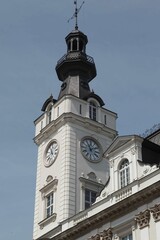 Closeup view of the clock tower of Jablonowski Palace in Warsaw