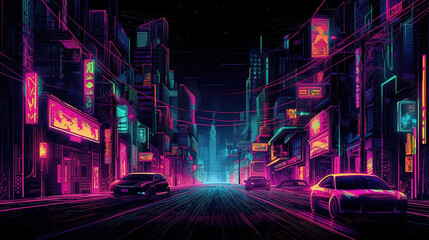 Fototapeta premium Nighttime lighting city road. Neon cyberpunk background. Futuristic radiance. Generative AI.