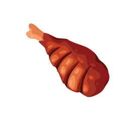 Concept Grill barbecue chicken leg. The illustration is a flat vector design of a grilled chicken leg on a white background. Vector illustration.