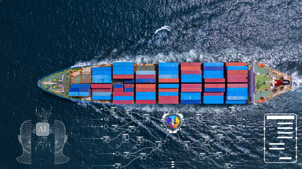 Artificial intelligence technology for futurist automatic global business freight container cargo...