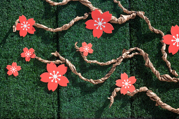 Cherry blossom background with flowers and branches