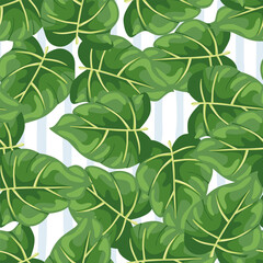 Stylized tropical leaves seamless pattern. Decorative leaf background.