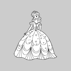Fototapeta premium Cute little princess, Hand drawn art. Colorful art for coloring book, fashion, games, cards, diary, notebook, cover. Vector illustration.