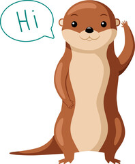 Brown otter cute animal character: Hi, Hey, Hello, welcome emotions, waving hand.