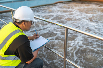 Environmental engineers work at wastewater treatment plants,Water supply engineering working at...