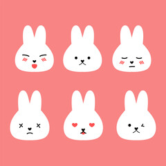 Set of kawaii rabbit faces with different emotions. Happy and sad rabbits.