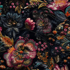 Seamless embroidery floral abstract fantasy luxury fabric pattern design created with Generative AI technology
