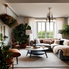 "A Natural Haven: A Living Room Design with Lush Greenery and Plant Decor to Inspire Relaxation and Serenity"