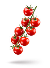 Small red cherry tomatoes bunch, isolated on white background.