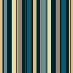 Vertical stripes vector seamless pattern. Simple texture in trendy colors, gold, teal, black, beige. Abstract striped background with parallel lines. Elegant fashion design for decor, textile, fabric