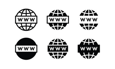 Globe, World, Go to web Website icons set Communication, WWW, World wide, support, social media, contact us, internet icon symbol sign vector collection Editable stroke isolated in white