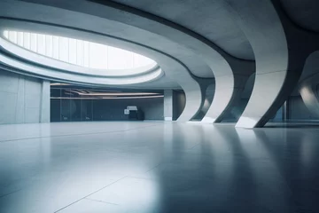 Foto op Aluminium 3d render of abstract futuristic architecture with concrete floor. Generative AI © Juan