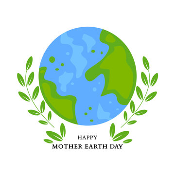 Mother Earth Day vector illustration of a happy earth day celebration, Globe and leaves concept. 