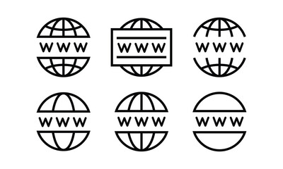 Globe, World, Go to web Website icons set Communication, WWW, World wide, support, social media, contact us, internet icon symbol sign vector collection Editable stroke isolated in white
