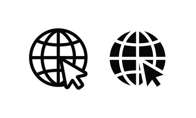 Fototapeta premium Globe, World, Go to web Website icons set Communication, WWW, World wide, support, social media, contact us, internet icon symbol sign vector collection Editable stroke isolated in white