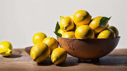 Basket with lemons on wooden table - Powered by Adobe