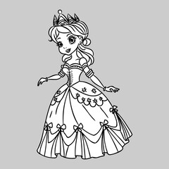 Cute little princess, Hand drawn art. Colorful art for coloring book, fashion, games, cards, diary, notebook, cover. Vector illustration.