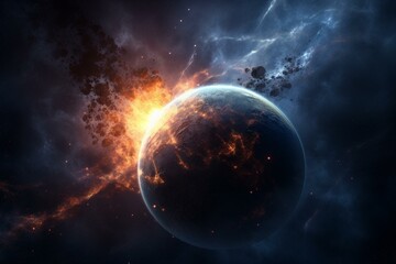 Obraz na płótnie Canvas Fantasy deep space nebula with planet. Generative AI