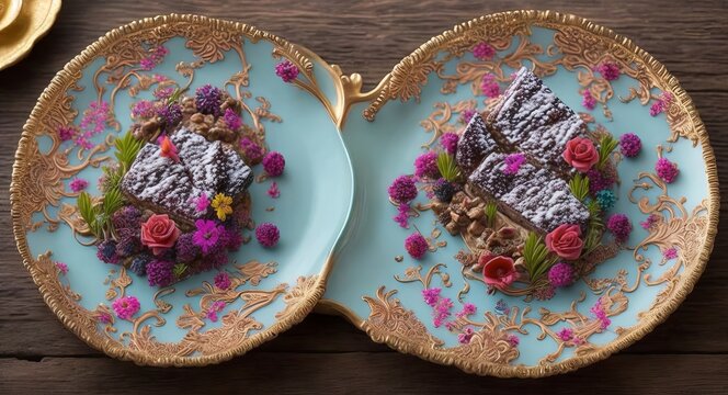 Unusual bizet on a beautiful plate. AI generated.