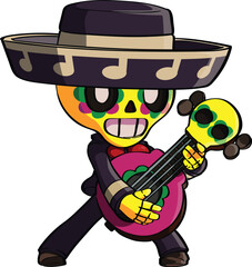 An illustration of the character Poco from the game Brawl Stars. Playing guitar, isolated on white background