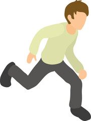 Running man icon isometric vector. Running faceles male character in casual wear. Guy, human, person