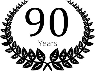 90 Years Anniversary Laurel, modern style, black and white	