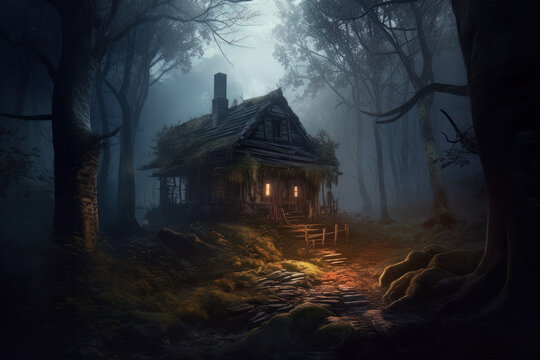 Dark Spooky Hag Cabin in the Woods Concept Art created with Generative ai technology