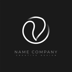 V Letter Logo. Symbol template emblem. First letter of the company name. Lettering initial letter V circular. Black calligraphic looped line. Vector sign creative design