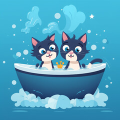 two funny cats in the bath, Generative AI