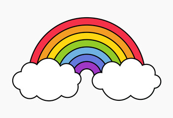 Rainbow icon with clouds isolated on white background.