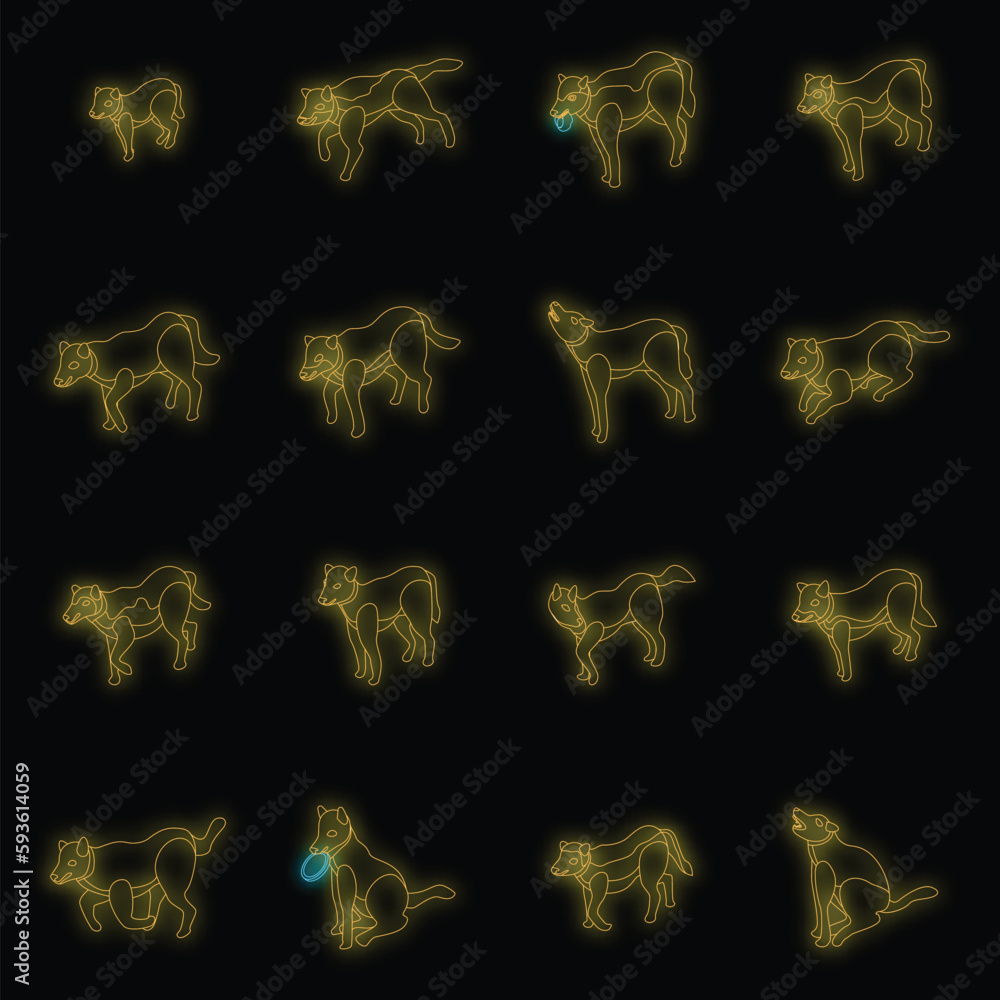 Wall mural wolf icons set. isometric set of wolf vector icons neon color on black - Wall murals