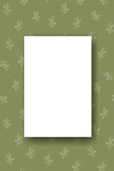 Vector. Chamomile flower background, copy space for text. Vertical template for cards, wedding invitations, party invitations, flyers, covers, brochures, social networks. Hand-drawn sketch. Green.
