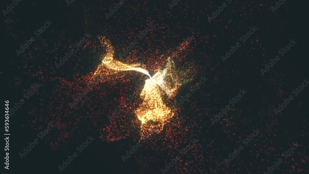 Poster particles landscape with wiggling focus/ 4k animation of an abstract fractal incandescent particles 