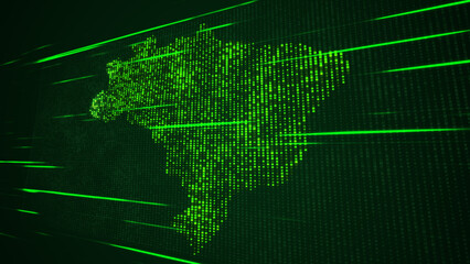 Abstract Futuristic Green Shinny Square Mosaic Grid Map Of Brazil Perspective View With Horizontal Light Streaks