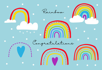vivid rainbow set with cloud,snow illustration for sticker,postcard,birthday invitation.Editable element
